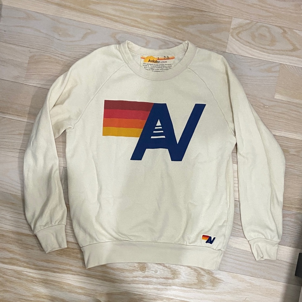 Aviator Nation Crewneck sweatshirt  Cream with logo size small